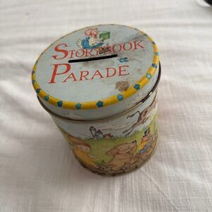 Storybook Parade Vintage‎ 1970s Round Tin Coin Bank Nursery Rhyme Characters